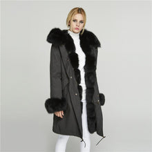 Load image into Gallery viewer, Fur Story FS18113 Women&#39;s Genuine Rabbit Fur Lining Big Hood Jacket Fur Cuffs and Placket Women Parka