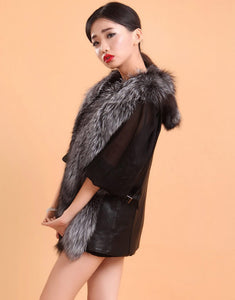 Natural Silver Fox Fur Vest with Genuine Whole Sheep Leather Fur Vest Jacket