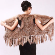 Load image into Gallery viewer, Women&#39;s Real Rabbit Fur Vest with Raccoon Collar Long Tassel Knitted Fur Vest Female