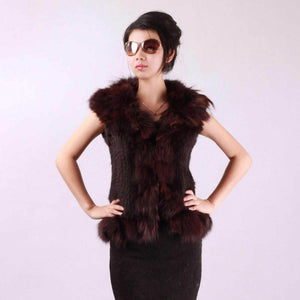 Natural Rabbit Fur Vest Big Fox Fur Collar Jacket Coat