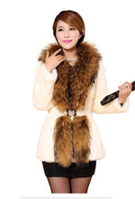 Load image into Gallery viewer, Natural Rabbit Fur Coat Supper Big Raccoon Fur Collar Women Overcoat
