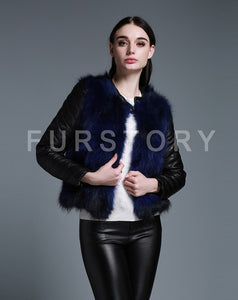 Winter Women's Raccoon fur Jacket with Genuine Sheep leather Sleeve 151220