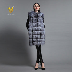 Women's Genuine Fox Fur Vest Women Wavy Furry Striped Vest Female 16277