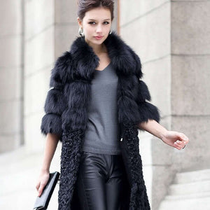 Natural Fox Fur Coat with Wool Free Shipping Plus Size Overcoat Winter Coat Women