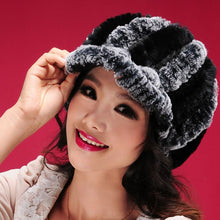 Load image into Gallery viewer, Women&#39;s Hats Winter Real Rex Rabbit Fur Hat Wool Visor Ski Hat Cap 13615