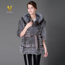 Load image into Gallery viewer, Women&#39;s Genuine Fox Fur Coat Raccoon Collar Slim Belt Short Sleeve Fur Coats  151167