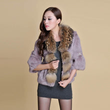 Load image into Gallery viewer, Real Rabbit Fur Coat Raccoondog Fur Collar with Hood Overcoat Jacket Waistcoat 7colors Short Version FS13073