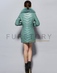 Genuine Leather Coat Female with Real Fox Fur Collar Outwear Winter Women's Down Coat