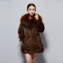 Load image into Gallery viewer, Natural Rabbit Fur Coat Supper Big Raccoon Fur Collar Women Overcoat Winter Outwear