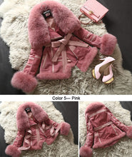 Load image into Gallery viewer, Genuine Leather Coat Full Pelt Fox Fur Collar Collar and Sleeve Cuff Jacket