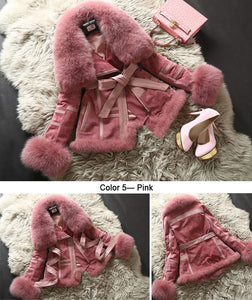 Genuine Leather Coat Full Pelt Fox Fur Collar Collar and Sleeve Cuff Jacket