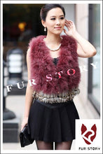Load image into Gallery viewer, Natural Turkey Fur Vest with Rabbit Fur Fringe Jacket Coat Gilet 7 Colors