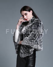 Load image into Gallery viewer, FUR STORY Real Knitted rabbit fur cloaks Women&#39;s shawl poncho stole cape wrap 070124
