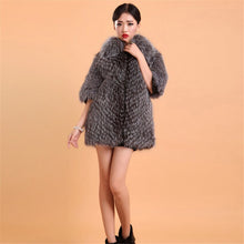 Load image into Gallery viewer, Women&#39;s Silver Fox Fur Coats with Fur Collar Puff Overcoat Winter Jackets Female Dress