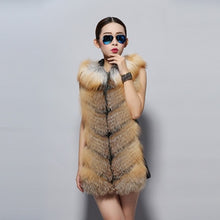 Load image into Gallery viewer, Natural Silver Fox Fur Hood Vest Fashion Design Genuine Sheep Leather