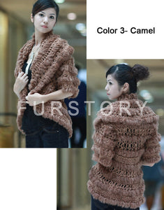 Knitted Natural Rabbit Fur Vest Jacket Stole Cape Coat Shawl Outwear