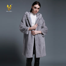 Load image into Gallery viewer, Women&#39;s Genuine Mink Fur Coat with Hood Real Mink Fur Hoodie Outwear 161210