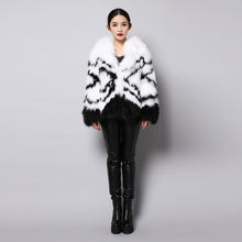 Load image into Gallery viewer, Women&#39;s Natural Fur Jacket with Big Hoodie Black Pattern Real Fox Fur Coat  151261