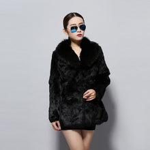 Load image into Gallery viewer, Natural Rabbit Fur Coat Fox Fur Collar Super Slim Waist Women Jacket Winter Overcoat