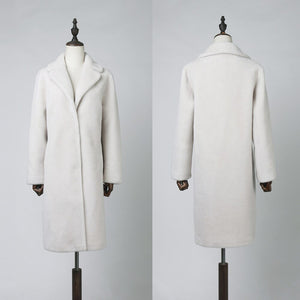 Women's  Real Sheep Shearing Fur Coat with Turn-down Collar  sheepskin Coat 17145