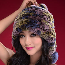 Load image into Gallery viewer, Knitted Real Rabbit Fur Hat Beanie Earmuff Bomber Hat  Women&#39;s Winter Hats 14606