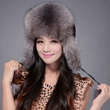 Load image into Gallery viewer, Winter Women&#39;s Fox Fur Hat Bomber Hats Cap Tapper Hat Snow Cap Fur millinery  Ear Protector Cap Warm Hat Fur Story FS060101