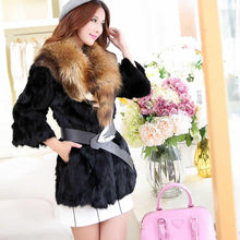 Load image into Gallery viewer, Natural Rabbit Fur Coat Jacket Real Raccoon Dog Fur Collar Trim Thick Jacket