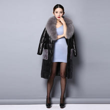 Load image into Gallery viewer, Genuine Leather Down Coat for Women with Big Fox Fur Collar Jacket 151243