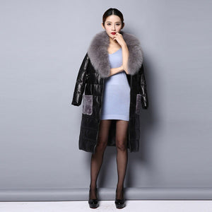 Genuine Leather Down Coat for Women with Big Fox Fur Collar Jacket 151243