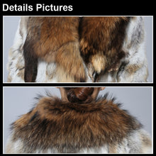 Load image into Gallery viewer, Women&#39;s Real Rabbit Fur Coat Luxury Raccoon Fur Collar Long Overcoat 010112