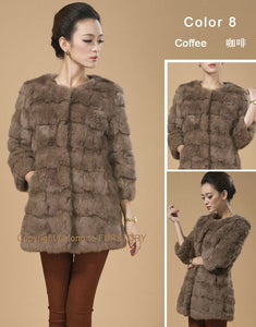 Real Rabbit Head Fur Coat Overcoat Jacket Womens' Top Garment Gilet Winter Dress Long Version Fur Story FS13017