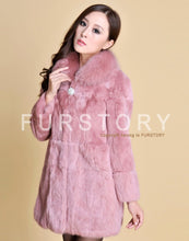 Load image into Gallery viewer, Real REX Rabbit Fur Coat Fox Fur Collar Long Winters&#39; Coat Jacket Women&#39; Overcoat 3 Colors Top Quality Fur FS13064