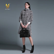 Load image into Gallery viewer, Natural Rex Rabbit Coat Women Grace Long Overcoat Jacket Winter Outerwear