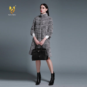 Natural Rex Rabbit Coat Women Grace Long Overcoat Jacket Winter Outerwear