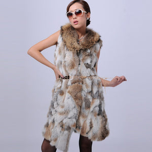 Real Rabbit Fur Vest Raccoon Fur Collar Waistcoat Coat Jacket