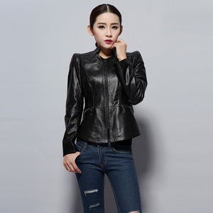 Genuine Sheep Leather Jacket Women's Leather Motorcycle Jacket
