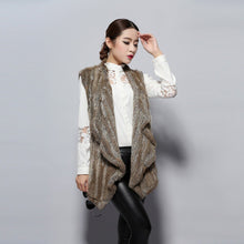 Load image into Gallery viewer, Women&#39;s Knitted Real Rabbit Fur Vest Europe Latest Style Long Vest Waistcoat Jacket