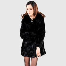 Load image into Gallery viewer, Long Winter Outwear Natural Rex Rabbit Fur Overcoat with Fox Fur Trim Hood
