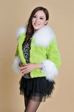 Load image into Gallery viewer, Real Rabbit fur coat fox fur collar and cuff jacket overcoat womens&#39; garment winter coat FS13066