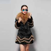 Load image into Gallery viewer, Natural Rabbit Fur Coat Supper Big Raccoon Fur Collar Women Overcoat Winter Outwear