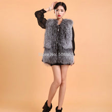 Load image into Gallery viewer, Natural Silver Fox Fur Vest Lamb Leather Luxury Fur Waistcoat Jacket