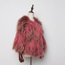 Load image into Gallery viewer, Women&#39;s Real Raccoon Fur Coat Contrast Color Jacket Winter Knitted Jacket  17172