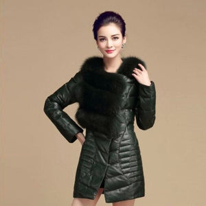 Genuine Leather Women's Winter Down Coat Real Fox Fur Collar Decoration Female Outwear