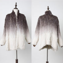 Load image into Gallery viewer, Women&#39;s Knit Real Rabbit Fur Coat Slit Jacket Winter Warm Coat Gradient 17140