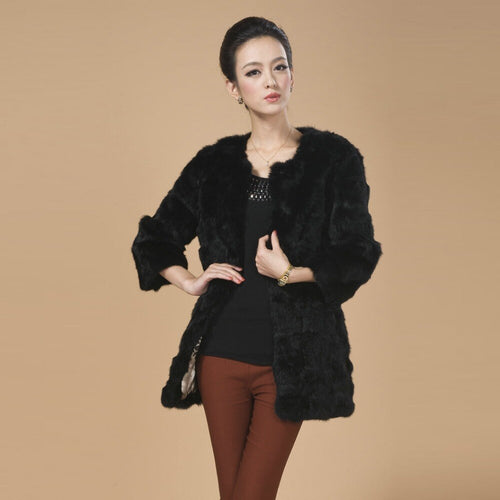Real Rabbit Head Fur Coat Overcoat Jacket Womens' Top Garment Gilet Winter Dress Long Version Fur Story FS13017