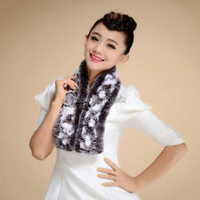 Load image into Gallery viewer, Real REX Rabbit Fur Scarf Wrap Cape Shawl Neck Warmer Women Scarf Flower Decoration FS14509
