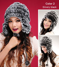 Load image into Gallery viewer, Real knitted Rex rabbit fur hat Beanie skullies cap ear muff earwarmer 060123