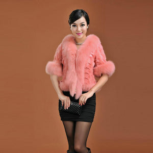 Natural Mink Coat Female with Big Fox Fur Collar Winter Jacket Women 15116