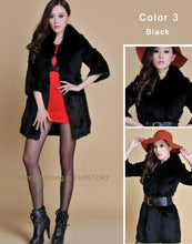 Load image into Gallery viewer, Women&#39;s  Real Rabbit Fur Coat Fox Fur Collar Jacket Overcoat winters Coat 13071