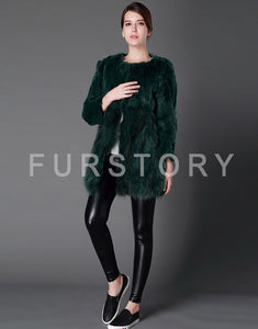 Women's Real Fur Coat Rabbit Fur Coats with Raccoon Hem Jacket
